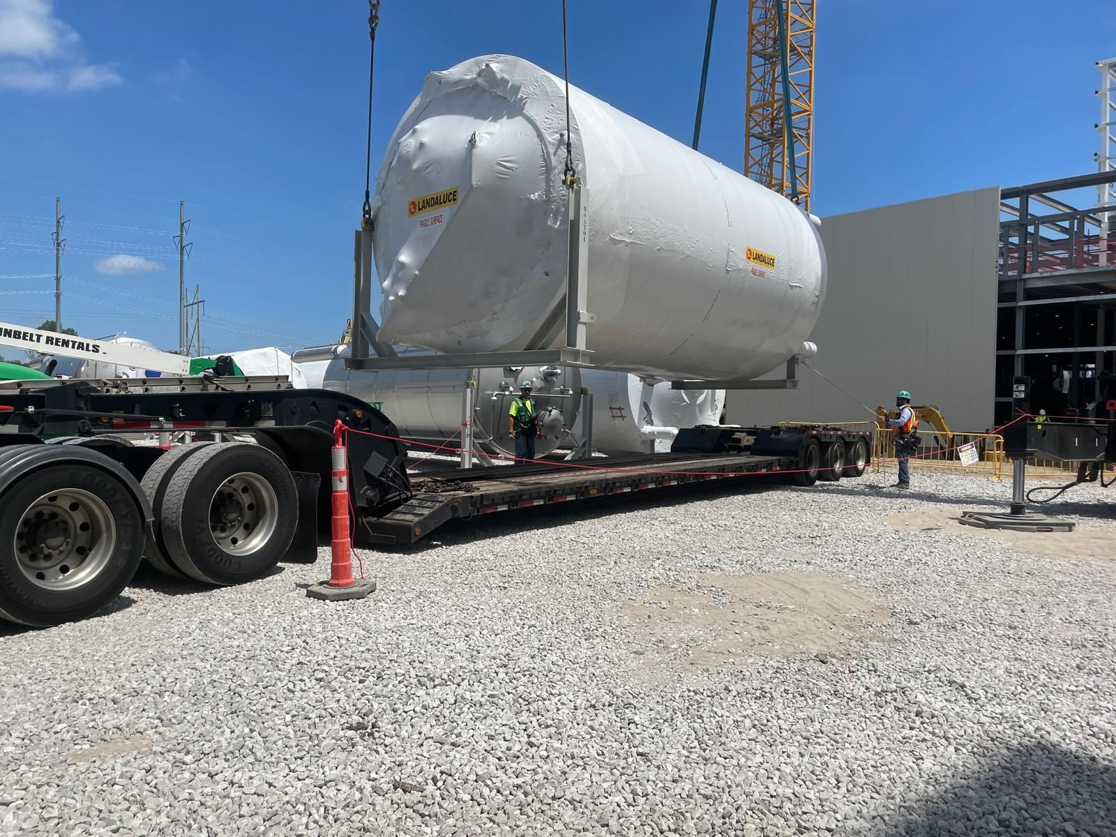 Process tank being delivered by truck